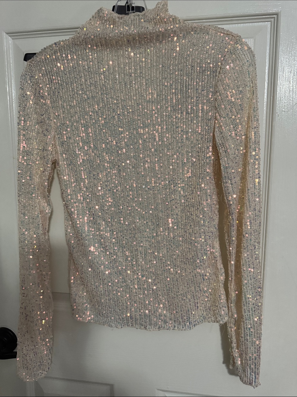 Boutique Sequin Long Sleeve Top- Cream/ Iridescent Small